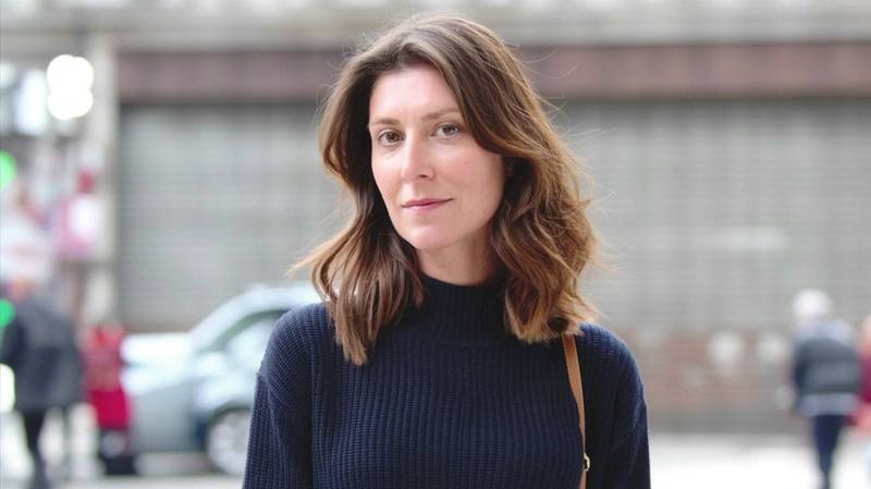 Bryna Lublin in blue sweater at street 